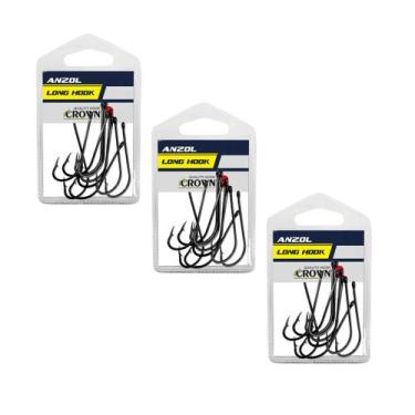 Imagem de Kit Anzol Crown Long Hook Black Nº 1/0 30UN Aço Carbono Forjado Haste 