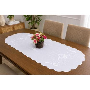 Imagem de Caminho de Mesa Ariele 100% Algodão Bordado Branco Flores 90x40cm - Ar