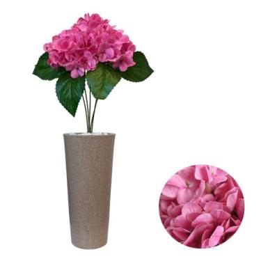 Imagem de Buquê Hortencia Flor Artificial Premium Vaso Cone 60cm Mesa - Intcomer