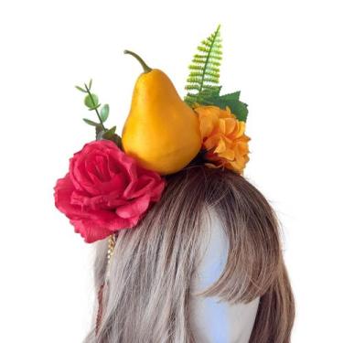 Imagem de Tiara de Frutas com Flores e Franjas Brilhantes - Pistache Acessórios