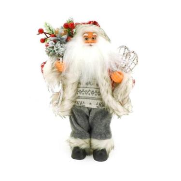 Imagem de Papai Noel Decorado Cinza Saco De Presentes E Raquetes 30Cm 25612 - Tu