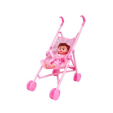 Imagem de Kit carrinho menina bebe tipo guarda chuva E boneca infantil
