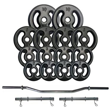 Imagem de Kit Anilhas Emborrachadas 60kg (Preta) + 2 Barras 40cm + Barra W
