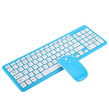Imagem de Conjunto de teclado de mouse sem fio - Combo de mouse para teclado de jogo - Receptor micro USB - para computador notebook - para escritório/casa (azul)