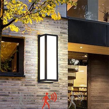 Imagem de Luzes de parede pretas de LED para ambientes externos com sensor de movimento, lâmpada de parede de jardim, alimentada por rede à prova d'água, IP65, arandelas de parede externa de alumínio de 20 W para terraço e varanda (branco frio 6000K)