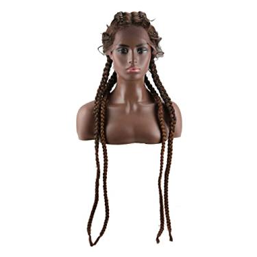 Imagem de Perucas femininas de 76,2 cm, peruca entrelaçada sintética para mulheres negras, perucas entrelaçadas com caixa de cabelo de bebê, peruca trançada, perucas de cabelo humano (cor: 1B 27)
