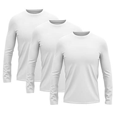 Imagem de Kit 3 Camisetas Térmica Segunda Pele Uv Unissex Sol/Frio (G, Branco)