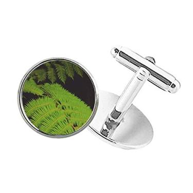 Imagem de DIYthinker Abotoaduras com clipe de botão redondo da natureza com imagem de planta verde