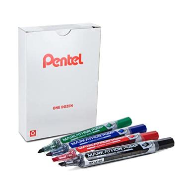 Imagem de Pentel Marcador permanente Markathon, ponta de cinzel, cores sortidas, pacote com 12 (NLF60X-12M)