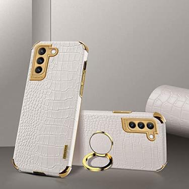 Imagem de Yepda Capa de Crocodilo Textura para Samsung Galaxy S22 Plus Luxo Couro Capa Suporte de Anel de Rotação de 360 Graus Anti Impacto com Proteção de Câmera protetora à prova de choque 6.6 polegadas, Branco