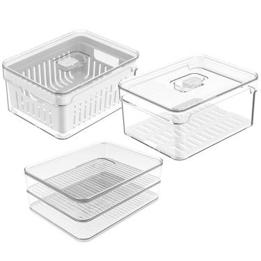 Imagem de Kit 2 Organizadores De Geladeira 2,2L E Porta Frios Duplo Organizadores Clear Fresh OU