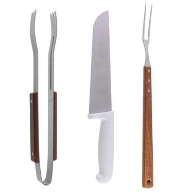 Imagem de Kit Churrasco 3 Peças com Faca, Pegador Garfo Trinchante 