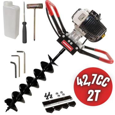 Imagem de Perfurador de Solo Kawashima ED43EBD 2T 43cc á Gasolina e Broca 80x15cm de Duplo Espiral com Lâmina de Vídia Ideal Para Fixação de Cercas e Grades