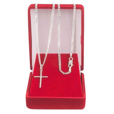 Imagem de Cordão Corrente Masculina Grumet 70cm Pingente Crucifixo De Prata 925