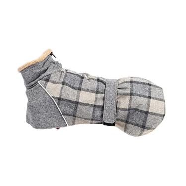 Imagem de Foern Roupas de algodão para cães, casaco quente com gola de lã de cordeiro tira ajustável faixa reflexiva ao ar livre no inverno para cães pequenos, médios e grandes, cinza, GG: 24,4