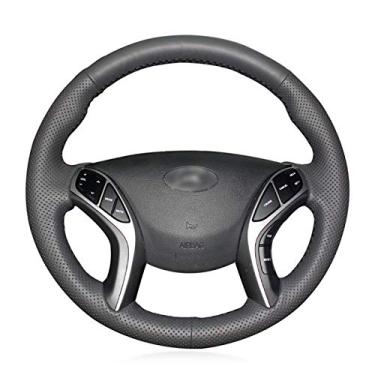 Imagem de DYBANP Capa de volante, para Hyundai Elantra 3 2011-2016 / Elantra Sport 2011, capa de volante de couro preto costurada à mão DIY
