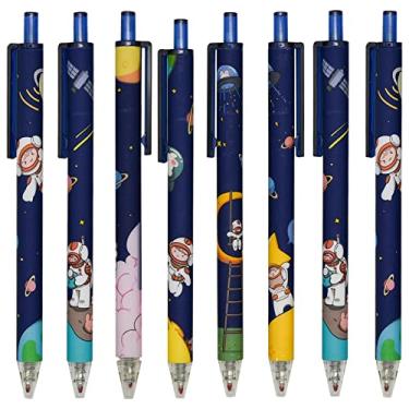 Imagem de Maydahui Caneta de gel Spaceman com 12 peças, estampa retrátil, planeta, azul, misterioso, tinta preta, para festas escolares de astronautas