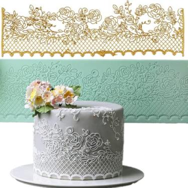 Imagem de Anyana Folha de açúcar videira rosa bolo comestível silicone fondant impressão tapete de renda molde de decoração de bolo de outono pasta de goma topo de cupcake ferramenta de confeitar doces impressão moldes de cozimento sugarcraft t