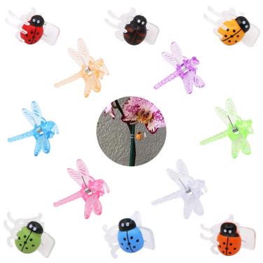 Imagem de Unigift Clipes de orquídea 60 peças, 30 peças clipes de planta de libélula e 30 peças de clipes de suporte de plantas de jardim de joaninha, clipes de haste de videira de flor para decoração de plantas de jardim