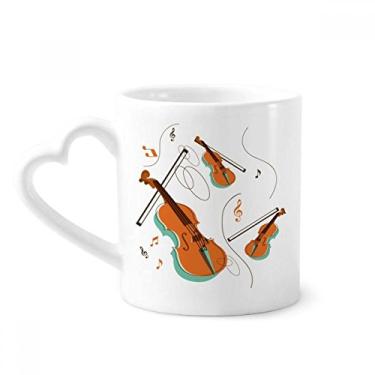 Imagem de Caneca com estampa de instrumentos musicais violinos café cerâmica copo de coração de vidro