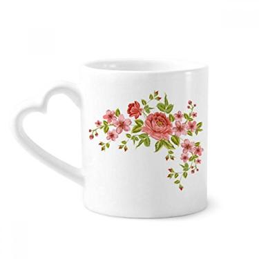 Imagem de Caneca de café cerâmica com estampa de rosas vermelhas flores e plantas copo de coração de vidro