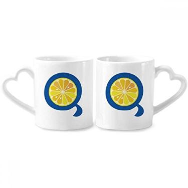 Imagem de Q Alfabeto Laranja Frutas Padrão Bonito Casal Porcelana Conjunto de Caneca de Cerâmica Amante Copo Punho de Coração