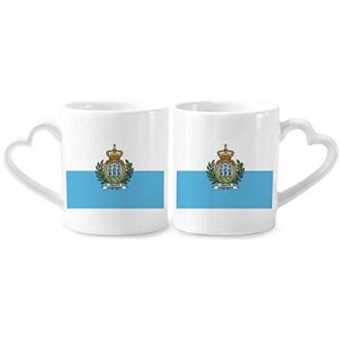 Imagem de Conjunto de canecas de porcelana de casal bandeira nacional de São Marino Europa país casal conjunto de canecas de cerâmica para amantes de coração