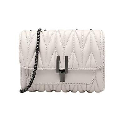 Imagem de Bolsa transversal feminina de couro acolchoado com aba superior, bolsa de ombro moderna, casual, bolsa para axilas, Branco