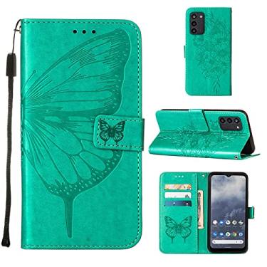 Imagem de Capas de telefone borboleta em relevo Nokia G100 G400 G 100 G 400 Capa de couro com slots de cartão impressos clipe de carteira para celular de negócios Nokia G100 G400 capas (verde, Nokia G100)