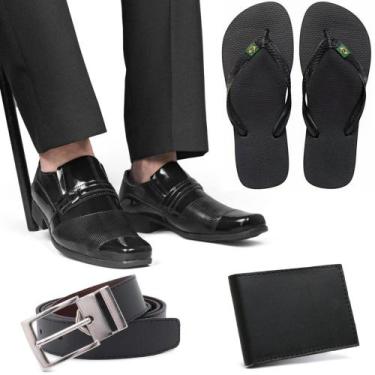 Imagem de Kit 4 Em 1 Sapato Social Masculino Luxo Com Carteira Cinto E Chinelo -
