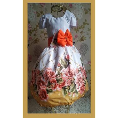 Imagem de Vestido Infantil tema flores / ano novo laço laranja