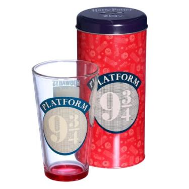 Imagem de Harry Potter Kit Copo De Vidro 500ml + Cofre Metal Plataforma 9 3/4 Oficial WB