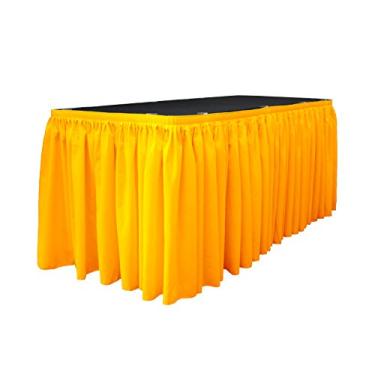 Imagem de LA Linen Saia de mesa plissada de popelina de poliéster com 10 clipes grandes, 4,7 m x 73,6 cm, amarelo escuro