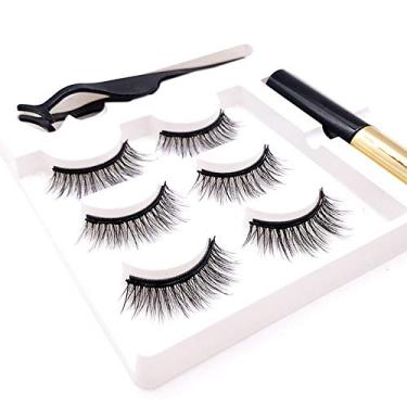 Imagem de KKmoon Conjunto de cílios postiços magnéticos com máscara aplicadora 3D preto magnético falso cílios para extensão de cílios 3 pares