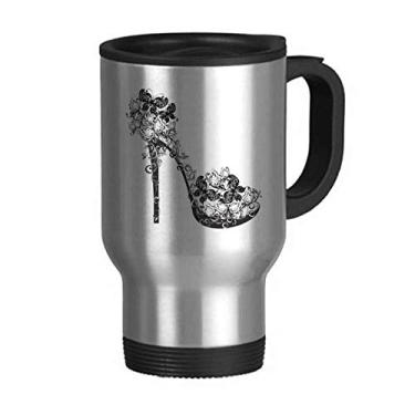 Imagem de Sapatos de salto alto flor padrão borboleta caneca de viagem tampa flip copo carro copo térmico