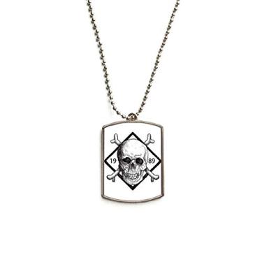 Imagem de DIYthinker Colar para animais de estimação com pingente de corrente de aço inoxidável com estampa de pirata de esqueleto, 1989