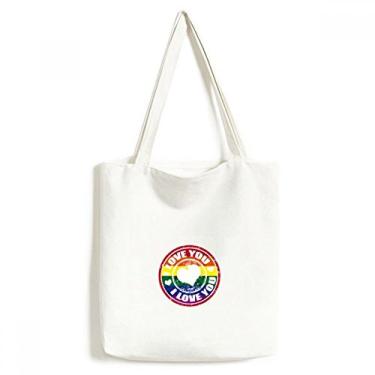 Imagem de Love LGBT Bolsa de lona com marca postal arco-íris bolsa de compras casual