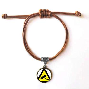 Imagem de DIYthinker Símbolo de aviso amarelo preto monitor câmera triangular, pulseira de couro escondida pulseira marrom joia presente