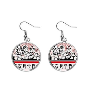 Imagem de Orelha de trabalhador camponesa soldado vermelho chinesa brinco pendente prata joia feminina