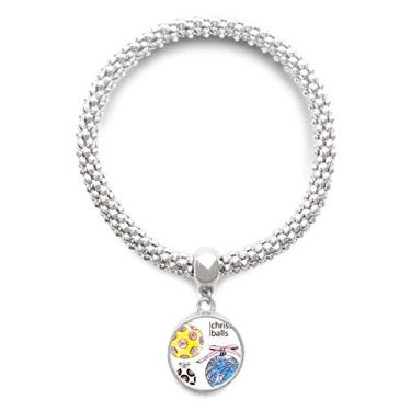 Imagem de DIYthinker Pulseira com pingente de prata com estampa de doces redonda Merry Christmas com corrente ajustável