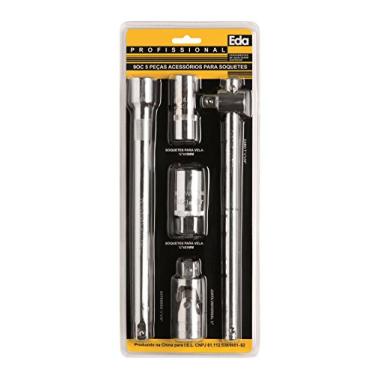 Imagem de EDA Extensão 10' Chave Soquete Vela 16 E 21 Mm Junta Universal 1/2' Cromo Vanádio Jogo Com 5 Peças Eda