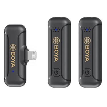 Imagem de BOYA Microfone de lapela sem fio para iPhone, iPad, microfone profissional plug play, lapela, redução de ruído, mini clipe sem fio, microfone para gravação de vídeo, entrevista de