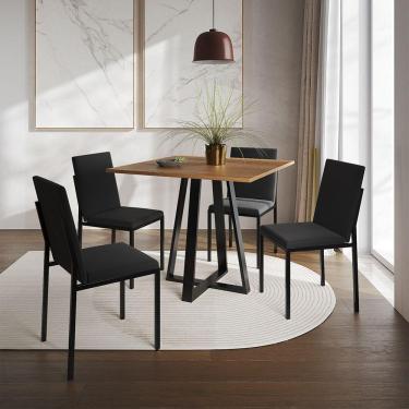 Imagem de Conjunto De Jantar Mesa Mônaco 90Cm Tampo Imbuia Com 4 Cadeiras Estofadas Pretas - Cor:...