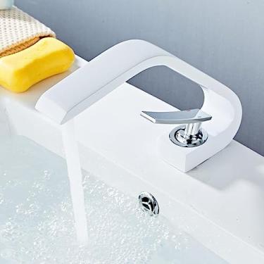 Imagem de Torneira para lavatório de latão cromada escova de níquel torneira misturadora torneira vaidade quente água fria torneira do banheiro, branco