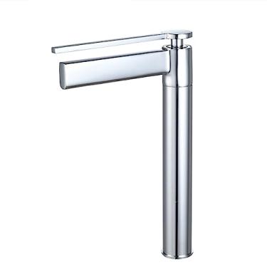 Imagem de Torneiras de lavatório Deck Mounted Banheiro Torneira de latão Monocomando Torneira quente e fria Misturador de pia Torneira de lavatório, cromado alto