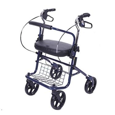 Imagem de Roller Walke, carrinho de compras dobrável para idosos com assento e freio de duas mãos, equipado com cesto de armazenamento e pedal, adequado para caminhadas e compras (cor: vermelho) Yearn for
