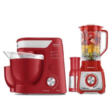 Imagem de Conjunto Especial Mondial Batedeira Planetária + Liquidificador Vermelho KT-111 60hz 127V