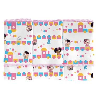 Imagem de Pano de Boca Babete Kit com 3 Unidades Fralda 100% Algodão Turma da Mônica Rosa Infantil Bebê - Incomfral