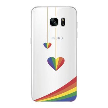 Imagem de Capa Case Capinha Samsung Galaxy  S7 Edge Arco Iris Corações Pendurado