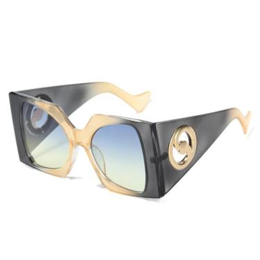 Imagem de Retro colorido quadrado óculos de sol feminino homem viagem óculos de sol feminino tons uv400 masculino, marrom cinza, um tamanho